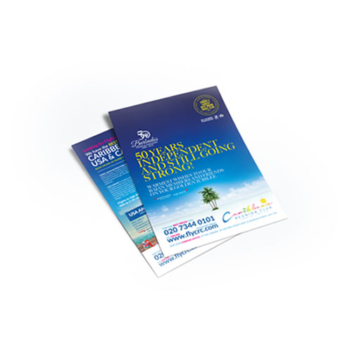 flyers with blue background showing front and back design
